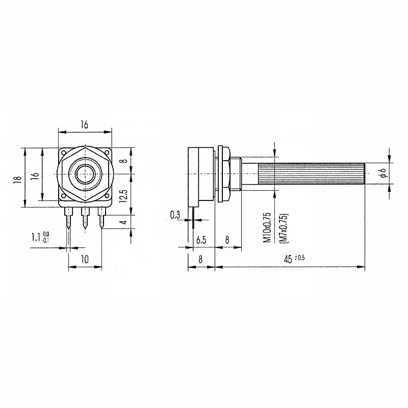 PC16MLK002.5, potenciometr plastový lineární, 2.5 kOhm