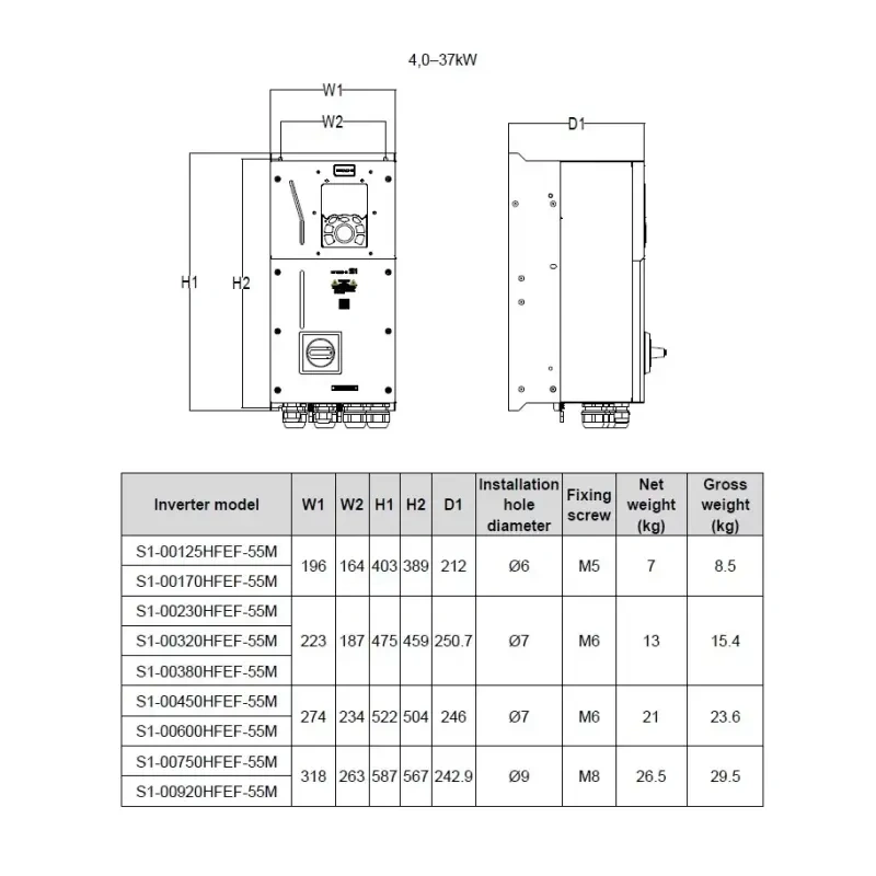 HITACHI, měnič frekvence 11.0 kW, typ S1-00320HFEF-55M, IP55, napájení 3 fáze