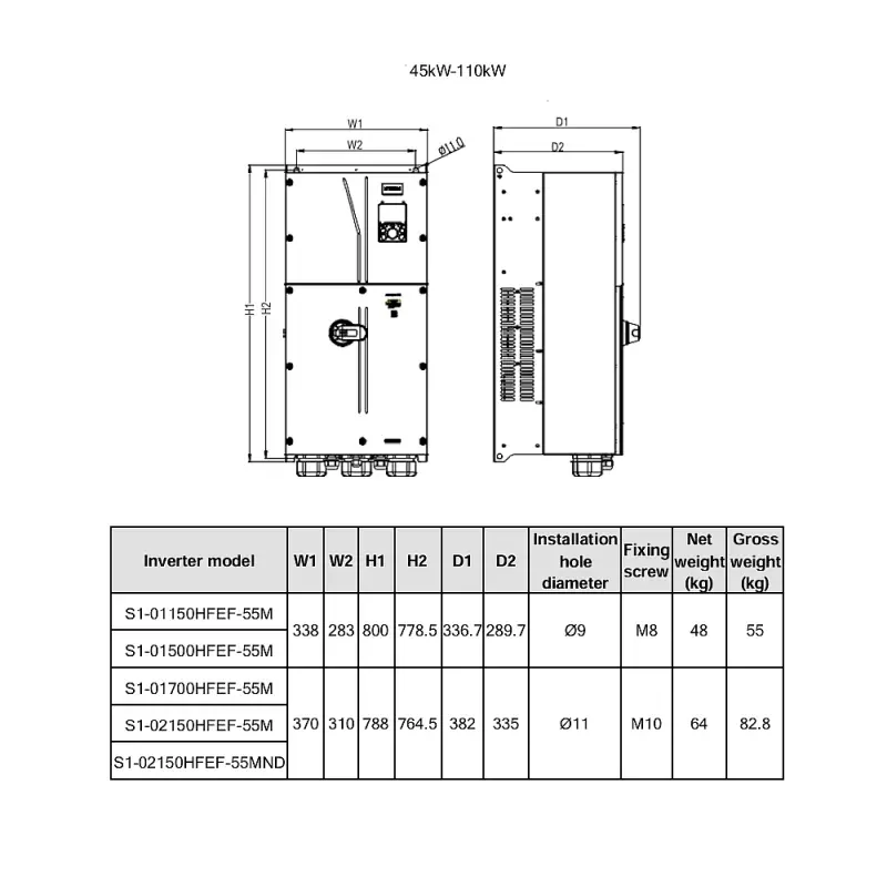 HITACHI, měnič frekvence 45.0 kW, typ S1-01150HFEF-55M, IP55, napájení 3 fáze