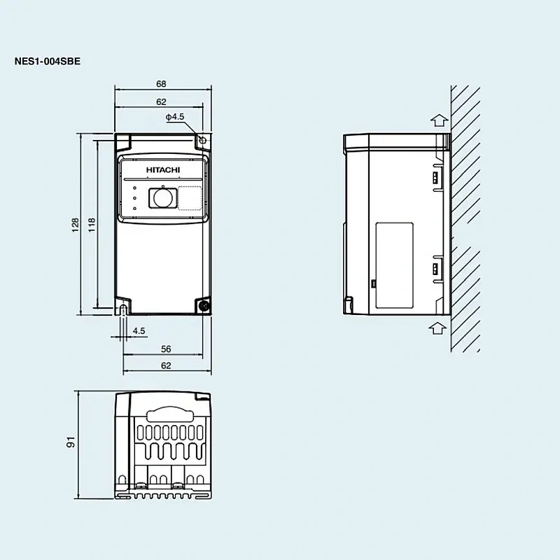 HITACHI, měnič frekvence 0.4 kW, typ NES1-004SBE, IP20, napájení 1 fáze