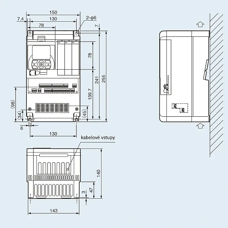 HITACHI, měnič frekvence 3.7 kW, typ P1-00126HFEF, IP20, napájení 3 fáze