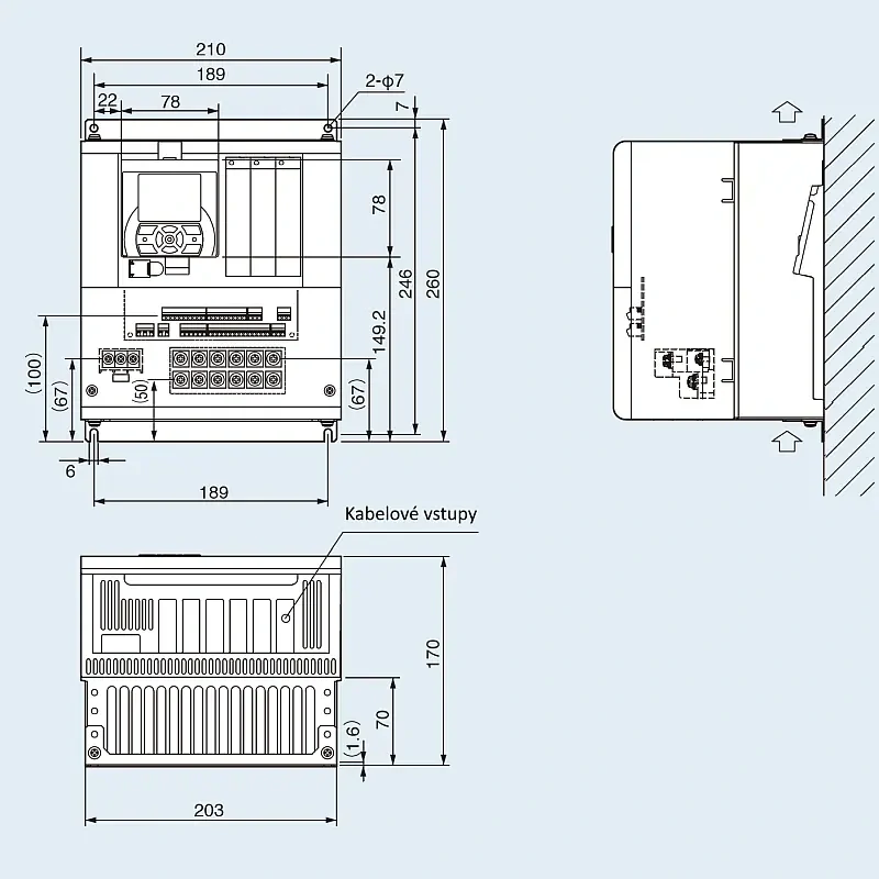 HITACHI, měnič frekvence 7.5 kW, typ P1-00250HFEF, IP20, napájení 3 fáze