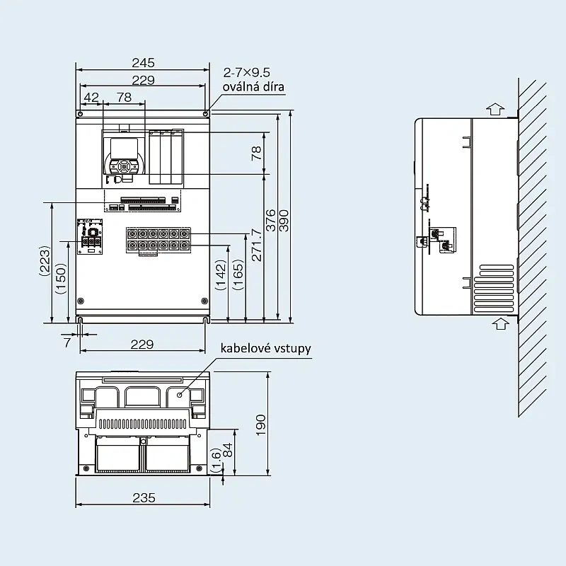 HITACHI, měnič frekvence 22.0 kW, typ P1-00620HFEF, IP20, napájení 3 fáze