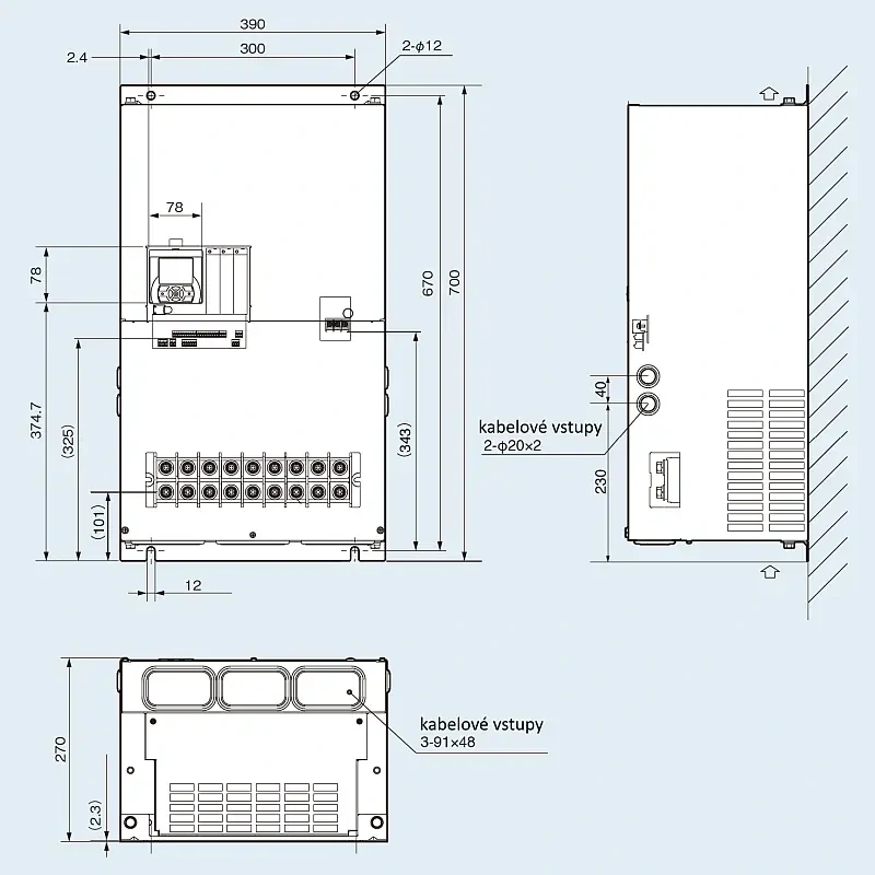 HITACHI, měnič frekvence 90.0 kW, typ P1-02130HFEF, IP00, napájení 3 fáze