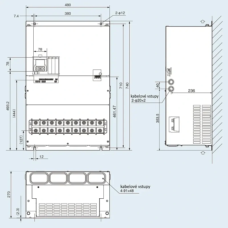 HITACHI, měnič frekvence 110.0 kW, typ P1-02520HFEF, IP00, napájení 3 fáze
